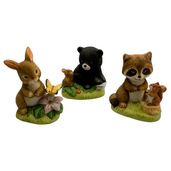 Vintage HOMCO Forest Friends (1418) Porcelain Animal Set Bear Raccoon Rabbit - Picture 1 of 9